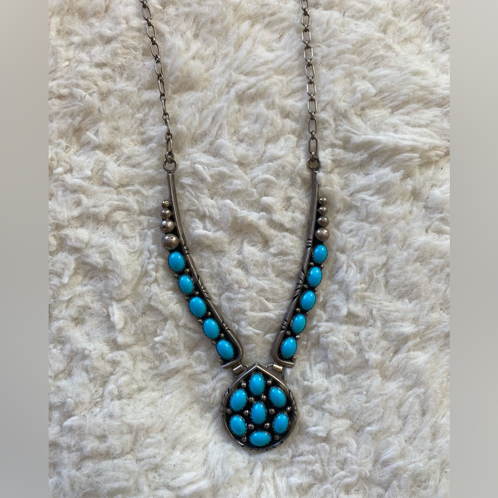 Vintage Turquoise Sterling Silver Patrick Yazzie Western Boho Necklace